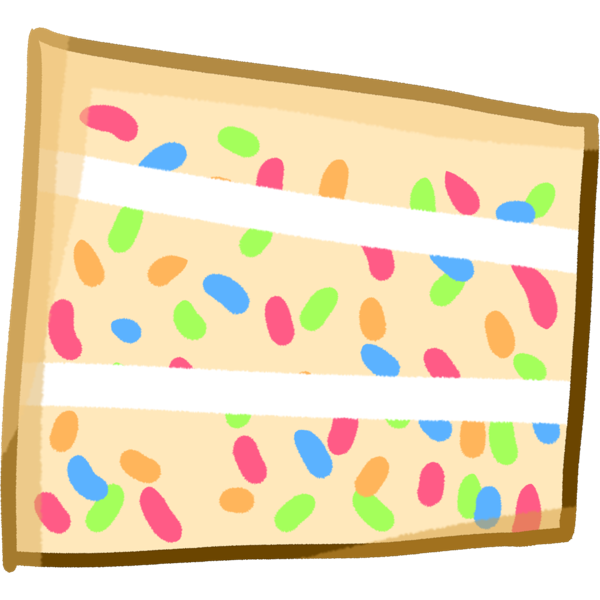 A slice of light yellow cake with rainbow sprinkles in it. There are three layers, each have a white frosting layer between them.